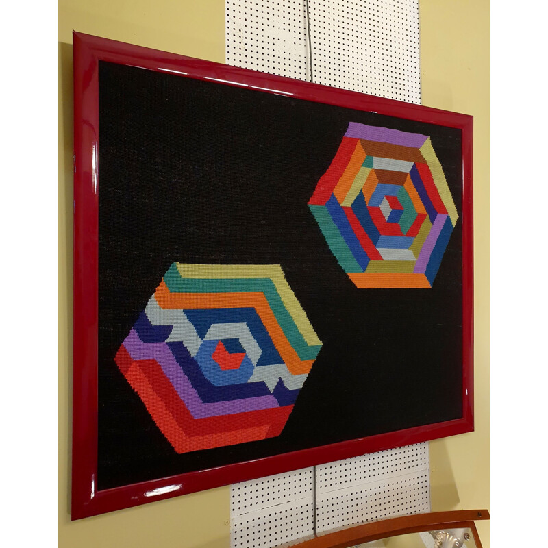 Arazzo geometrico vintage di Victor Vasarely