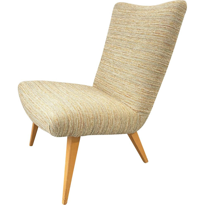 Vintage armchair with wool cover and wooden legs, 1950-60s