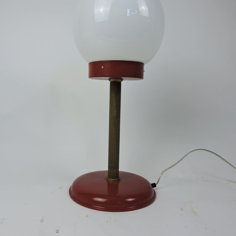 Lampe de table globe vintage rouge et or, 1970