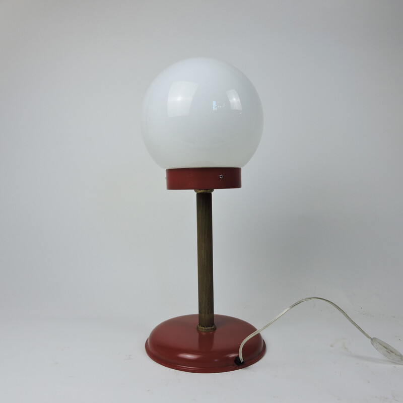 Vintage-Globus-Tischlampe in Rot und Gold, 1970