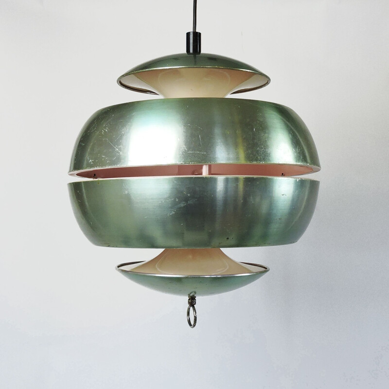 Vintage green metallic hanging lamp, 1970