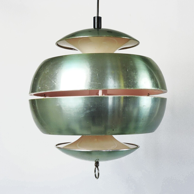 Vintage green metallic hanging lamp, 1970