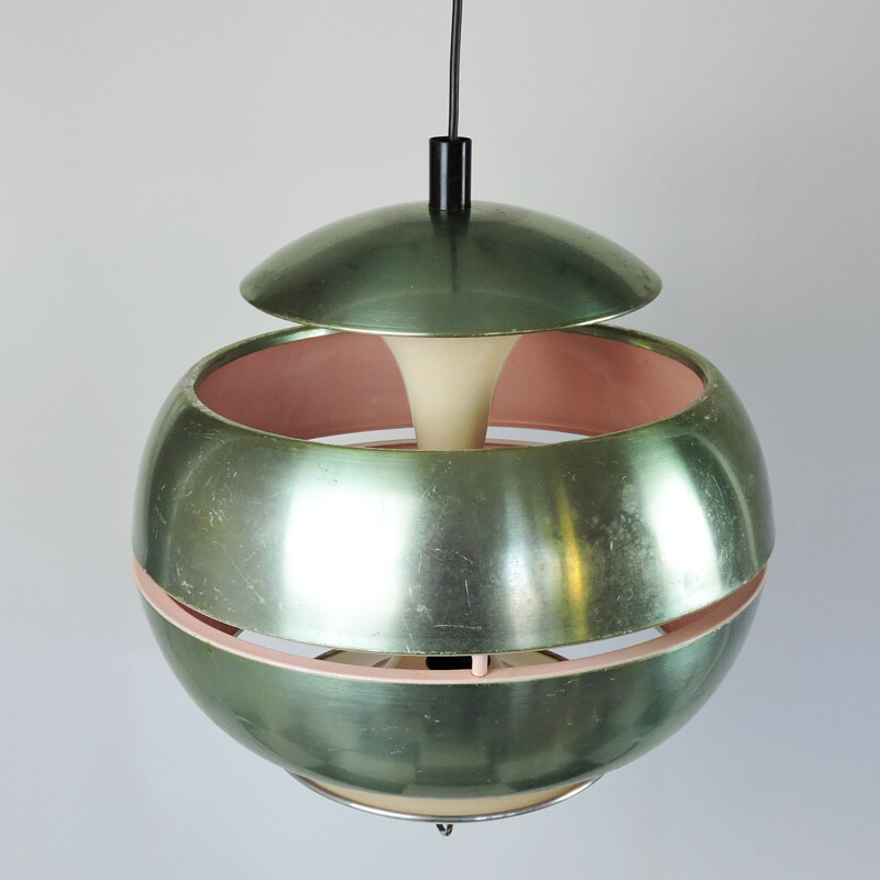 Vintage green metallic hanging lamp, 1970