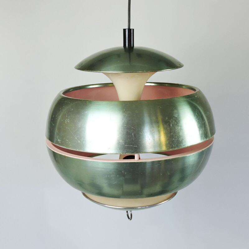 Vintage green metallic hanging lamp, 1970