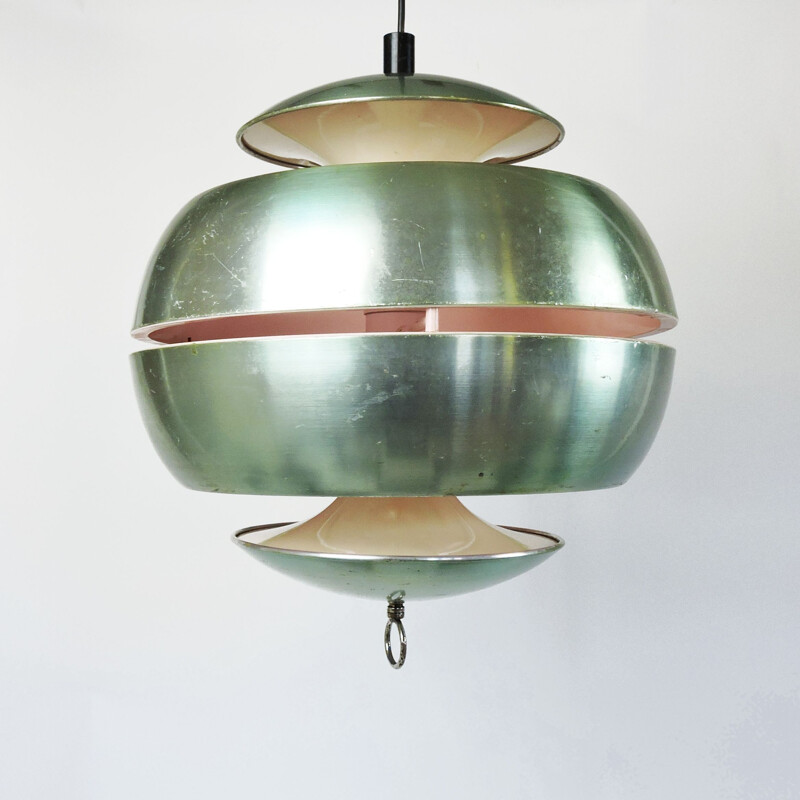 Vintage green metallic hanging lamp, 1970