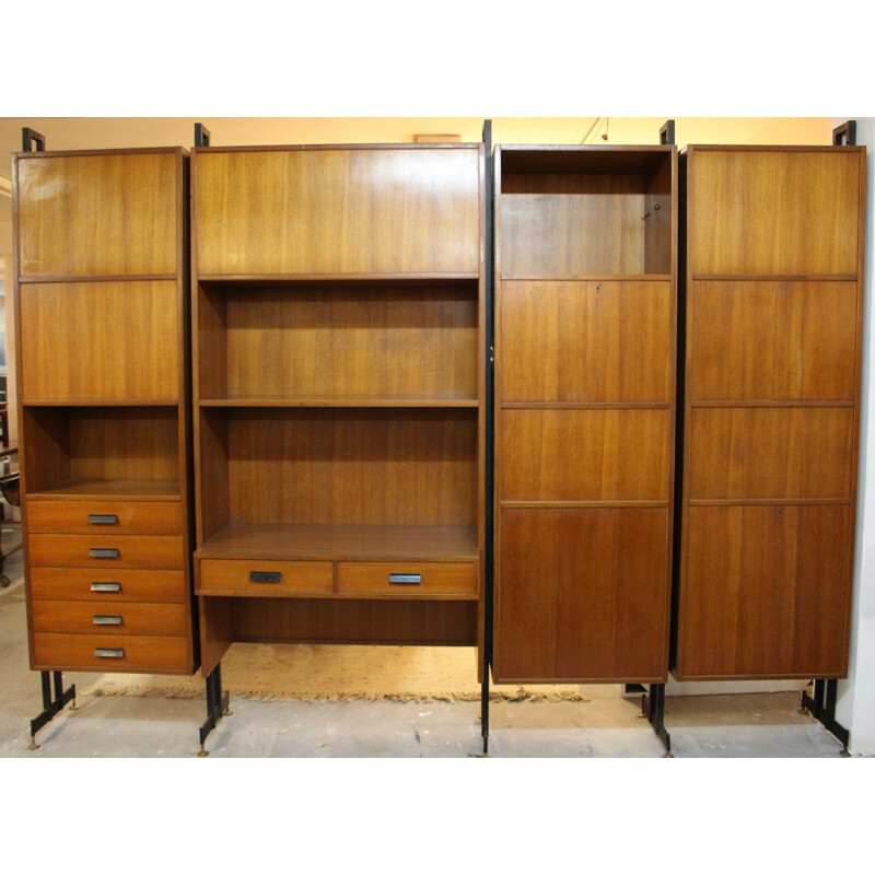 Italian double side wall system in wood and brass - 1950s