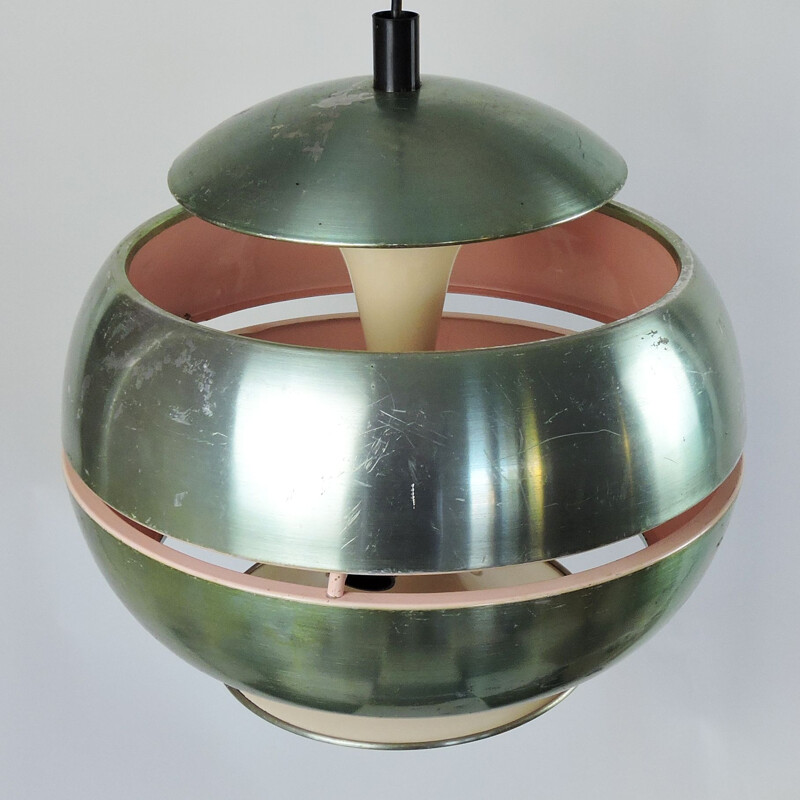 Vintage green metallic hanging lamp, 1970