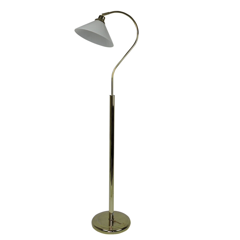 Vintage Brass and White Glass Floor Lamp, 1980s