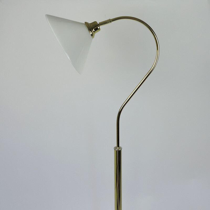 Vintage Brass and White Glass Floor Lamp, 1980s