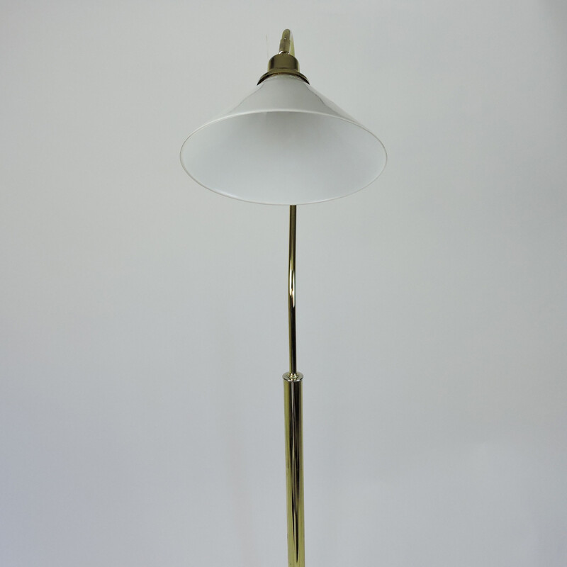 Vintage Brass and White Glass Floor Lamp, 1980s