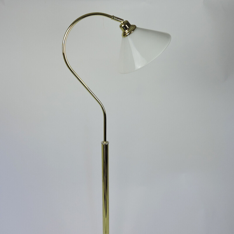 Vintage Brass and White Glass Floor Lamp, 1980s