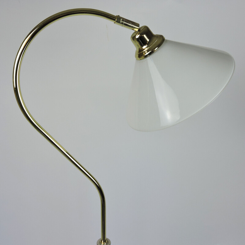 Vintage Brass and White Glass Floor Lamp, 1980s