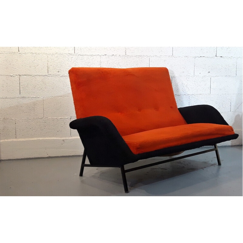Vintage orange sofa by Guy Besnard, 1958s