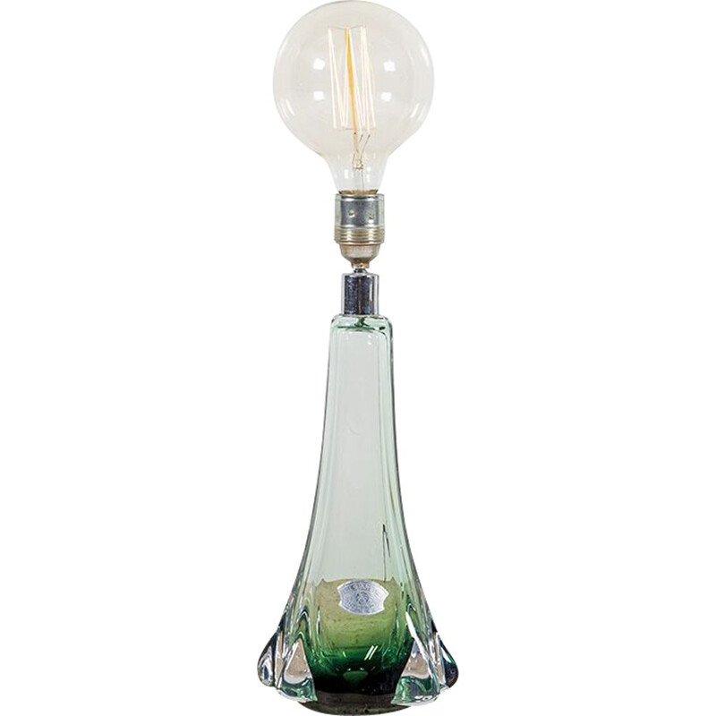 Vintage-Tischlampe aus grünem Glas von Val Saint Lambert, 1950