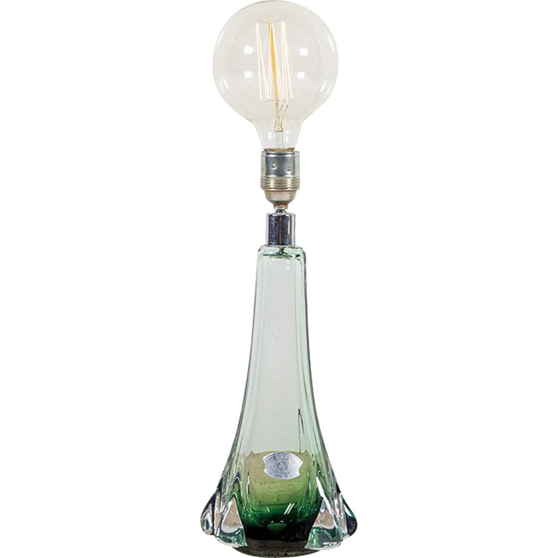 Vintage green glass table lamp from Val Saint Lambert, 1950s 