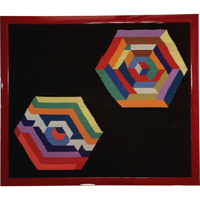 Vintage geometric wall tapestry by Victor Vasarely