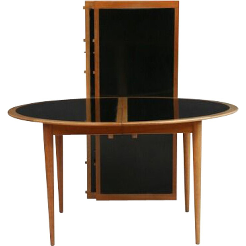 Mahogany circular dining table with Grete Jalk extension leaf