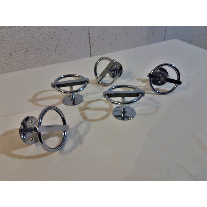Series of 5 vintage chrome metal hooks by Jean Royère, 1950s