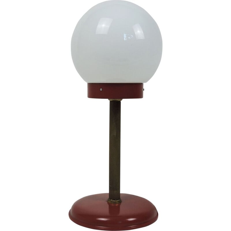 Lampe de table globe vintage rouge et or, 1970
