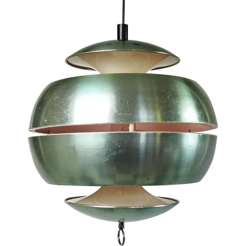 Vintage green metallic hanging lamp, 1970