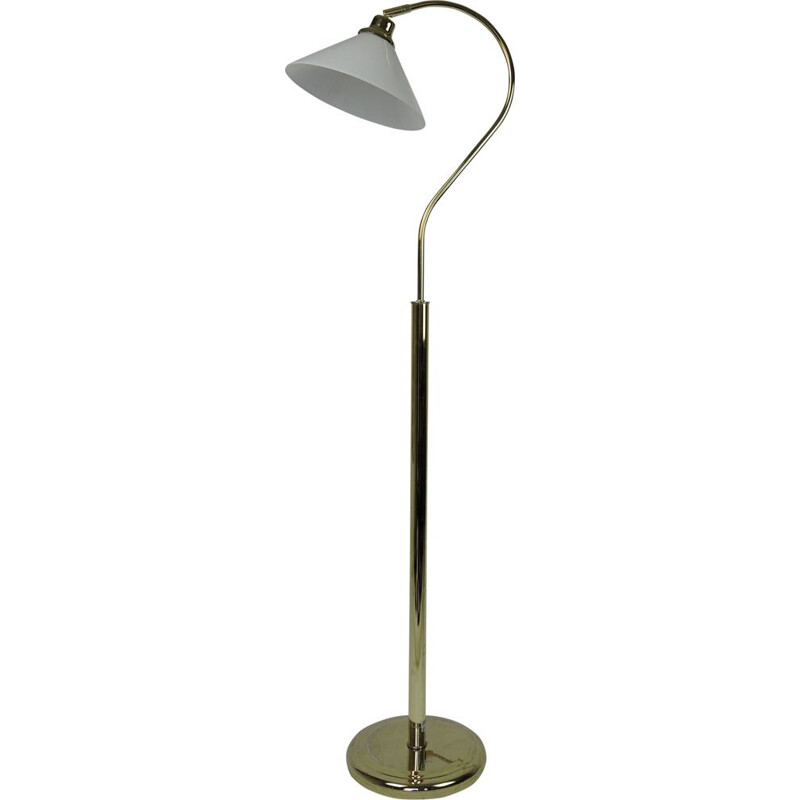 Vintage Brass and White Glass Floor Lamp, 1980s