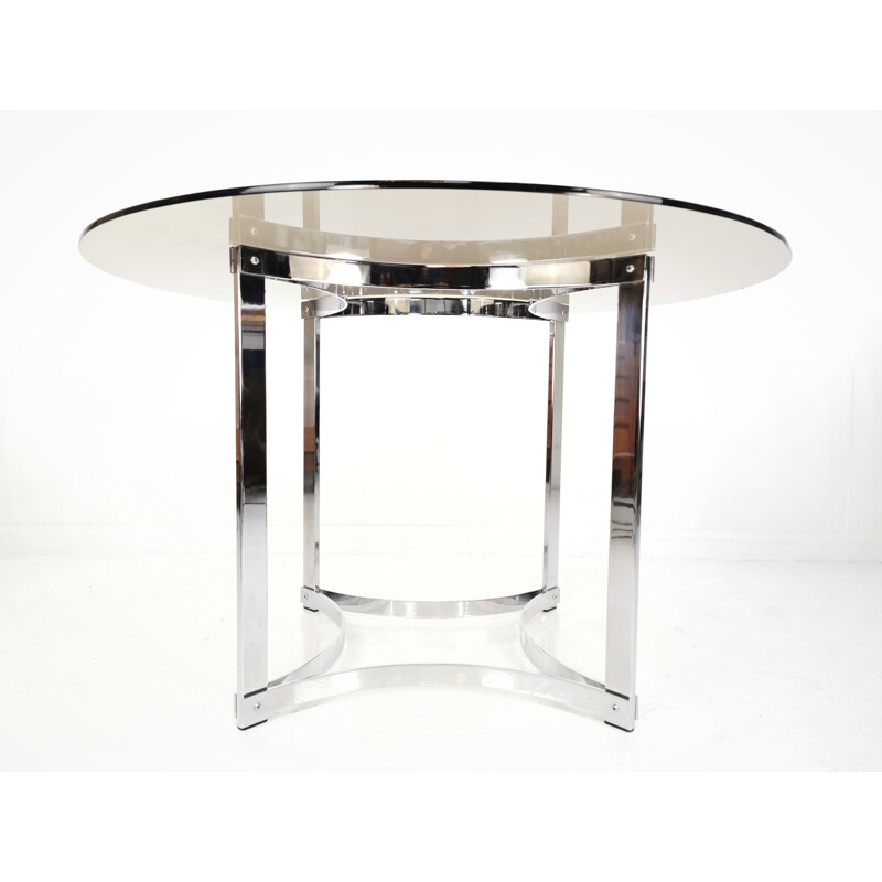 Vintage Merrow Associates Chrome Base & Glass Top Dining Table By Richard Young