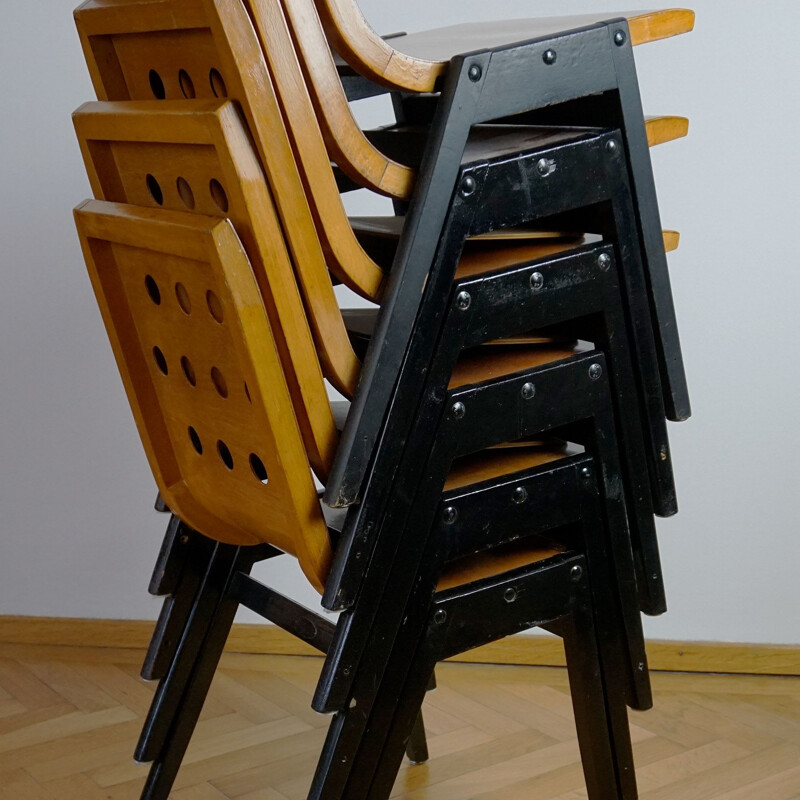 Set di 6 sedie vintage austriache impilabili di Roland Rainer