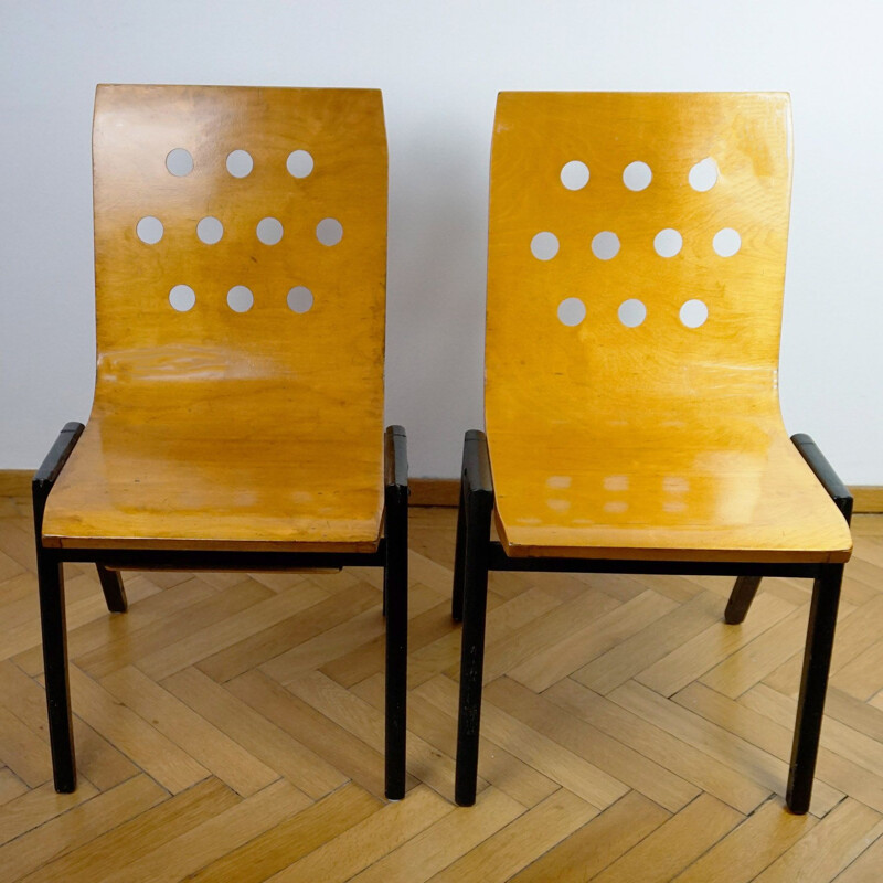 Conjunto de 6 cadeiras de empilhamento austríacas vintage por Roland Rainer