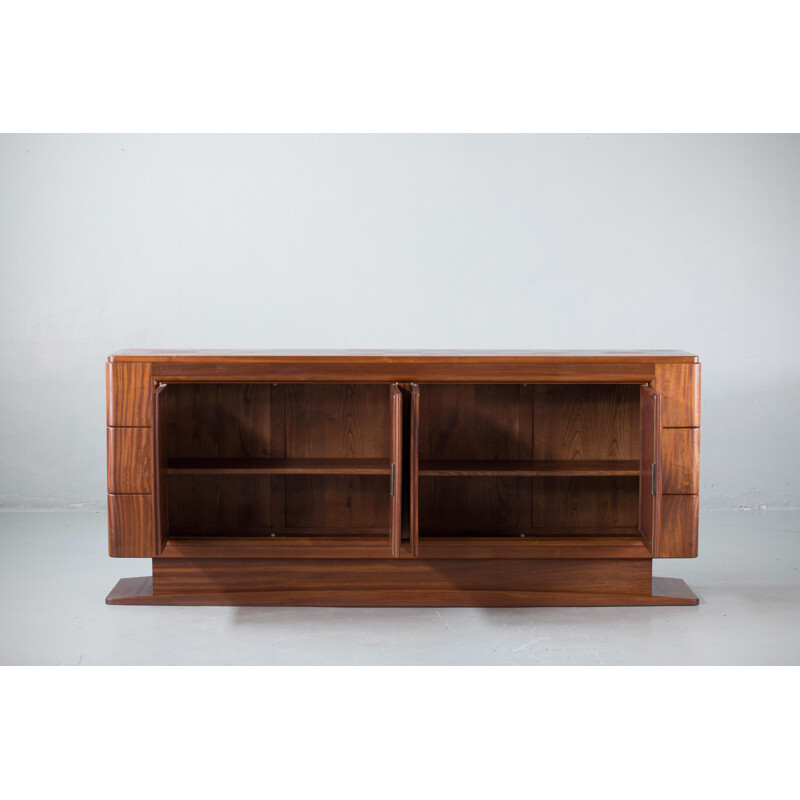 Vintage brutalist solid mahogany sideboard, France, 1940s