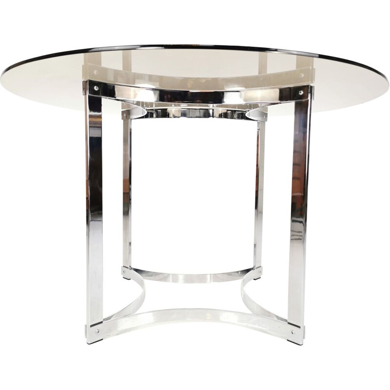 Vintage Merrow Associates Chrome Base & Glass Top Dining Table By Richard Young