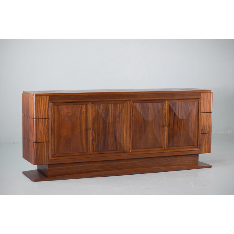 Vintage brutalist solid mahogany sideboard, France, 1940s