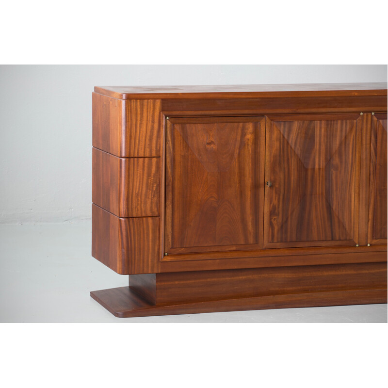 Vintage brutalist solid mahogany sideboard, France, 1940s