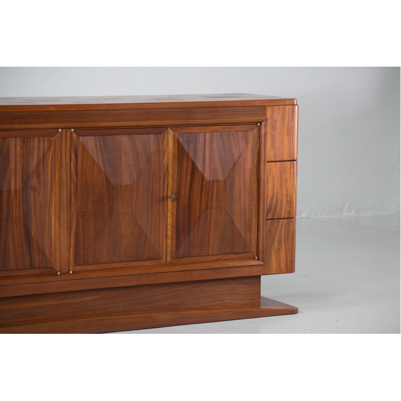 Vintage brutalist solid mahogany sideboard, France, 1940s