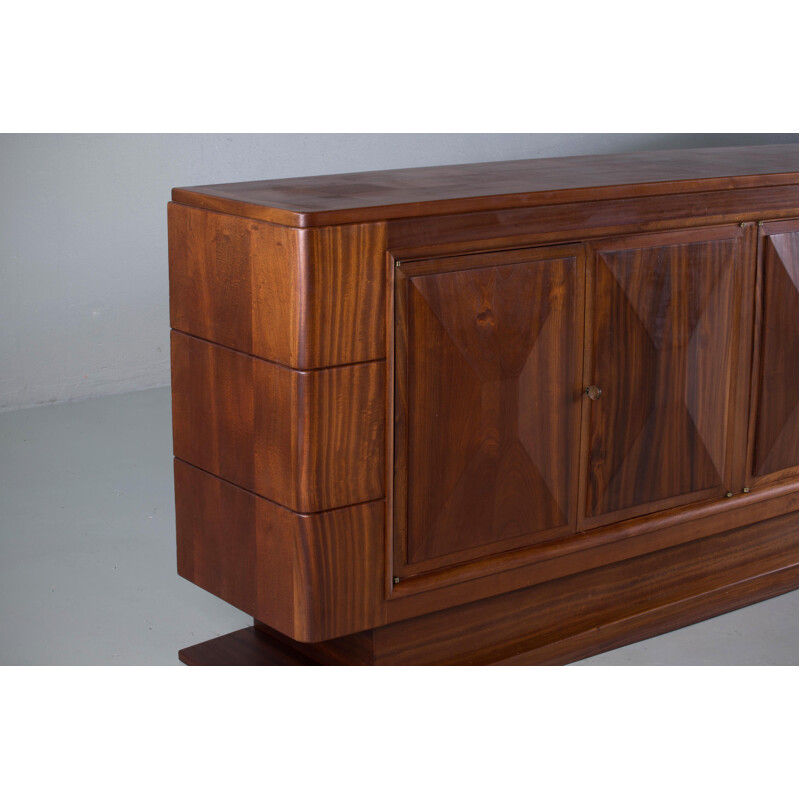 Vintage brutalist solid mahogany sideboard, France, 1940s