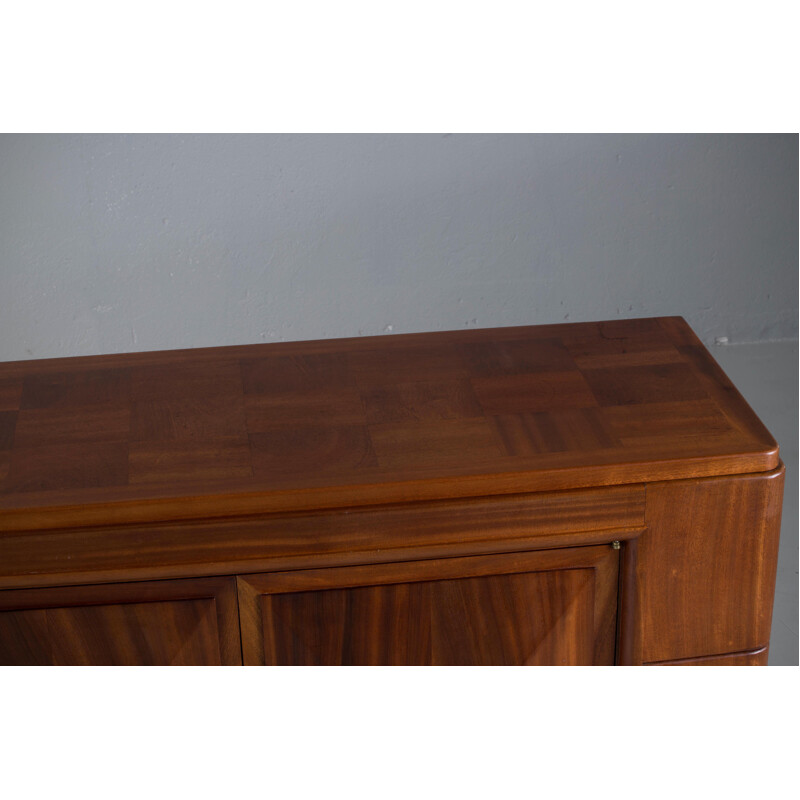 Vintage brutalist solid mahogany sideboard, France, 1940s