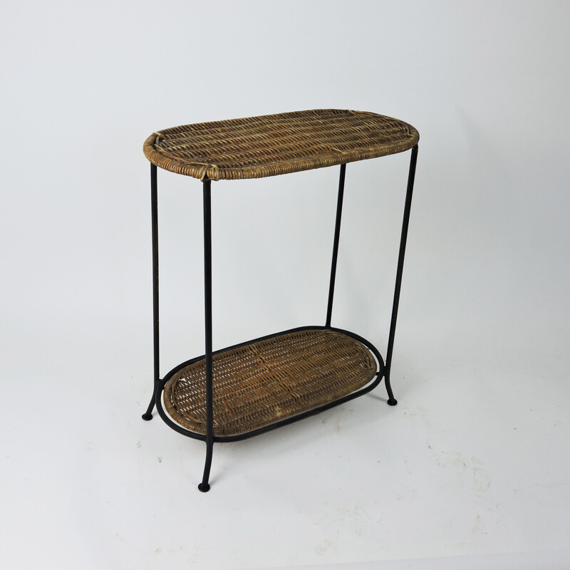 Set of 3 vintage wicker and Metal Nesting Tables, 1980s