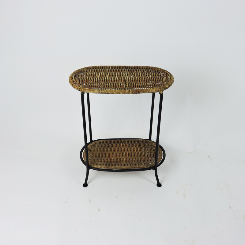 Set of 3 vintage wicker and Metal Nesting Tables, 1980s