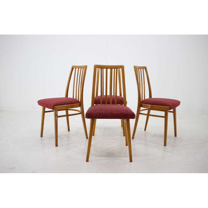 Set of 4 red dining chairs, Czechoslovakia, 1960