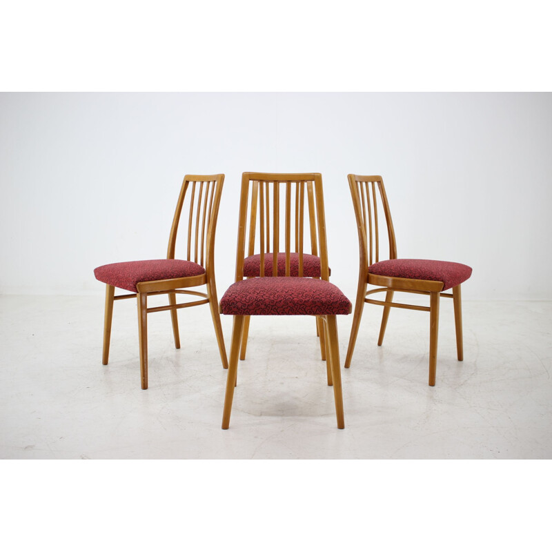 Set of 4 red dining chairs, Czechoslovakia, 1960