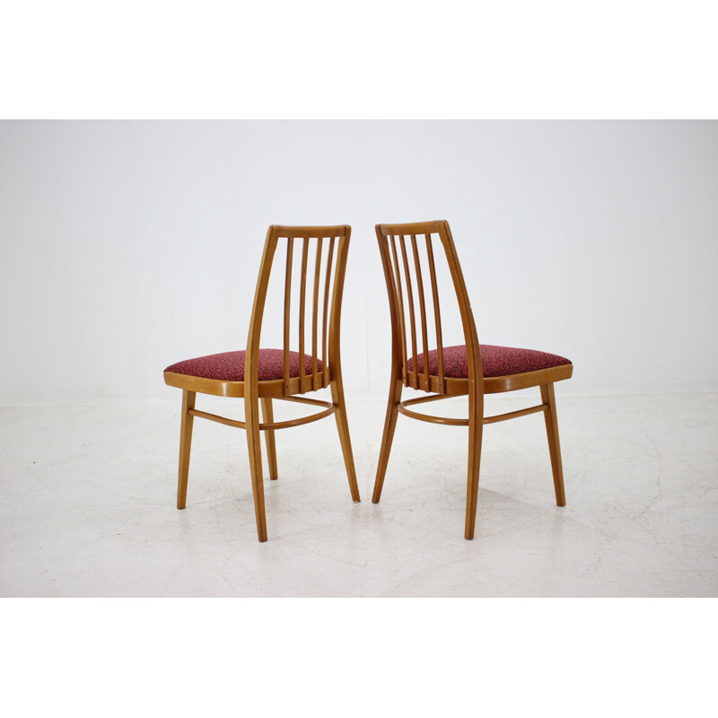 Set of 4 red dining chairs, Czechoslovakia, 1960