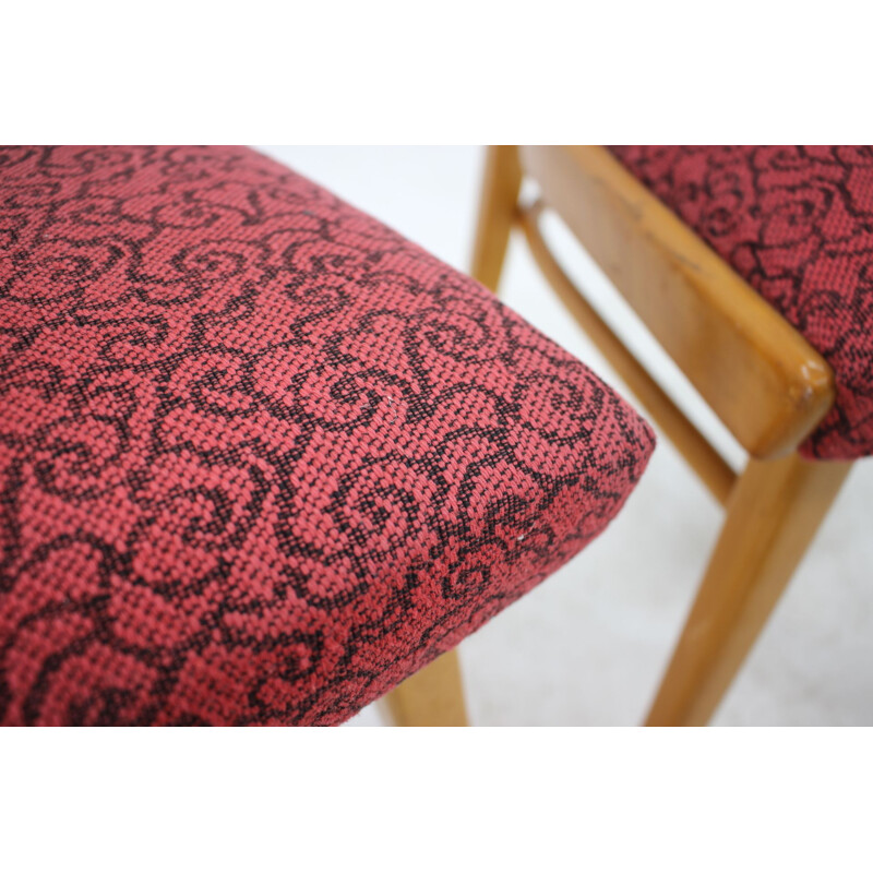 Set of 4 red dining chairs, Czechoslovakia, 1960