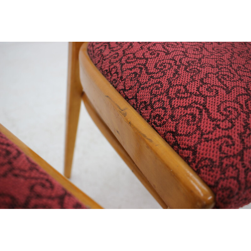 Set of 4 red dining chairs, Czechoslovakia, 1960