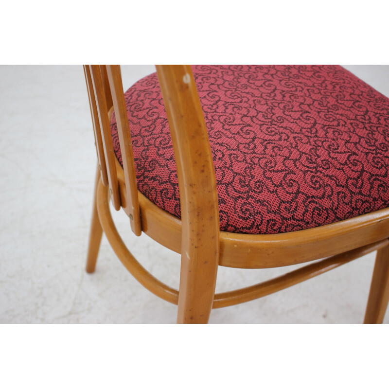 Set of 4 red dining chairs, Czechoslovakia, 1960