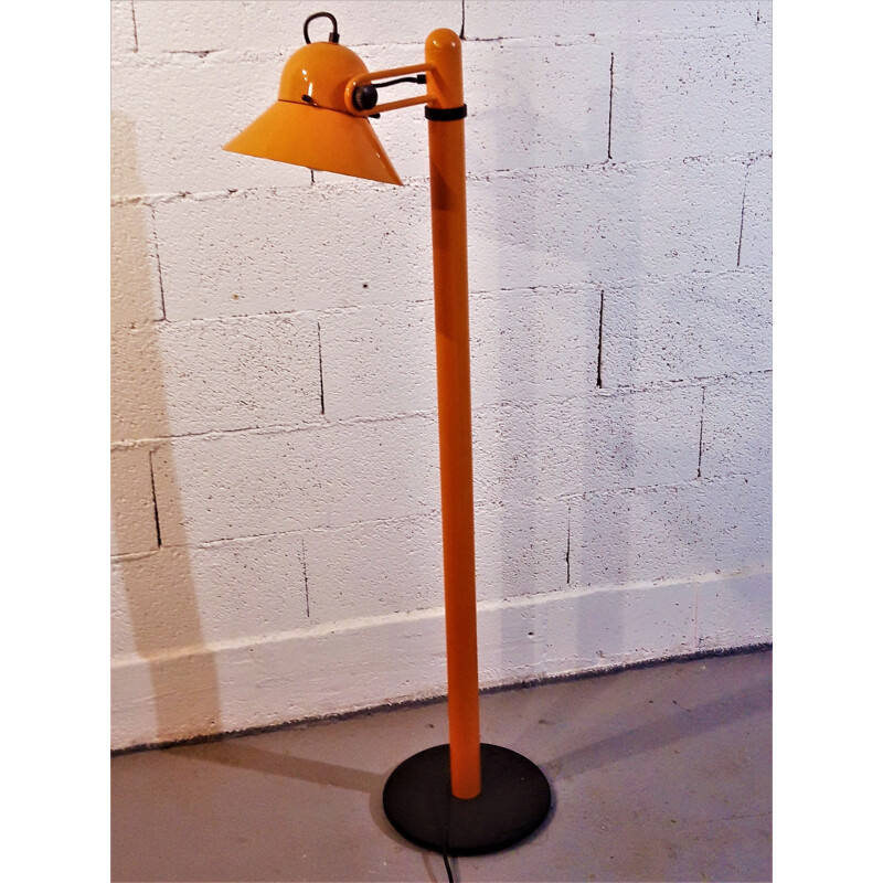 Vintage Italian orange lacquered metal floor lamp by Stilnovo 1970