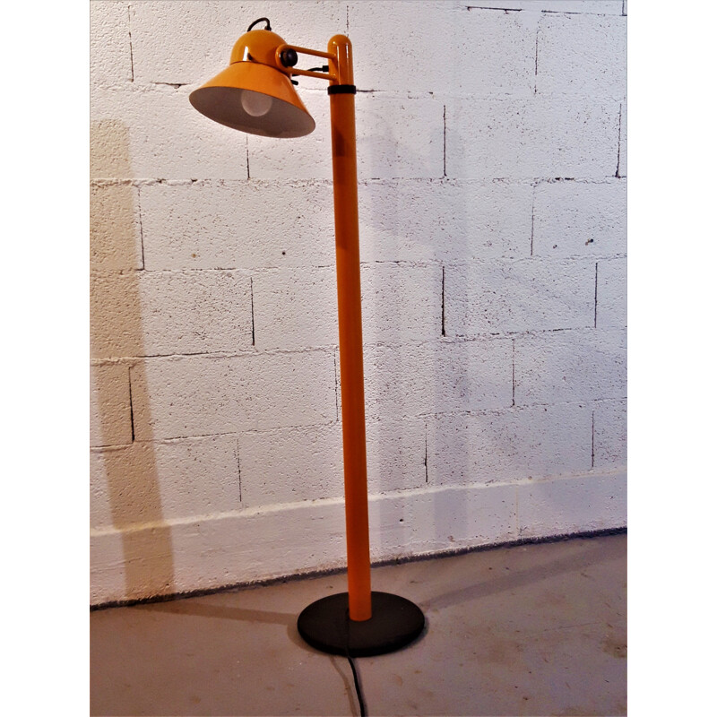 Vintage Italian orange lacquered metal floor lamp by Stilnovo 1970