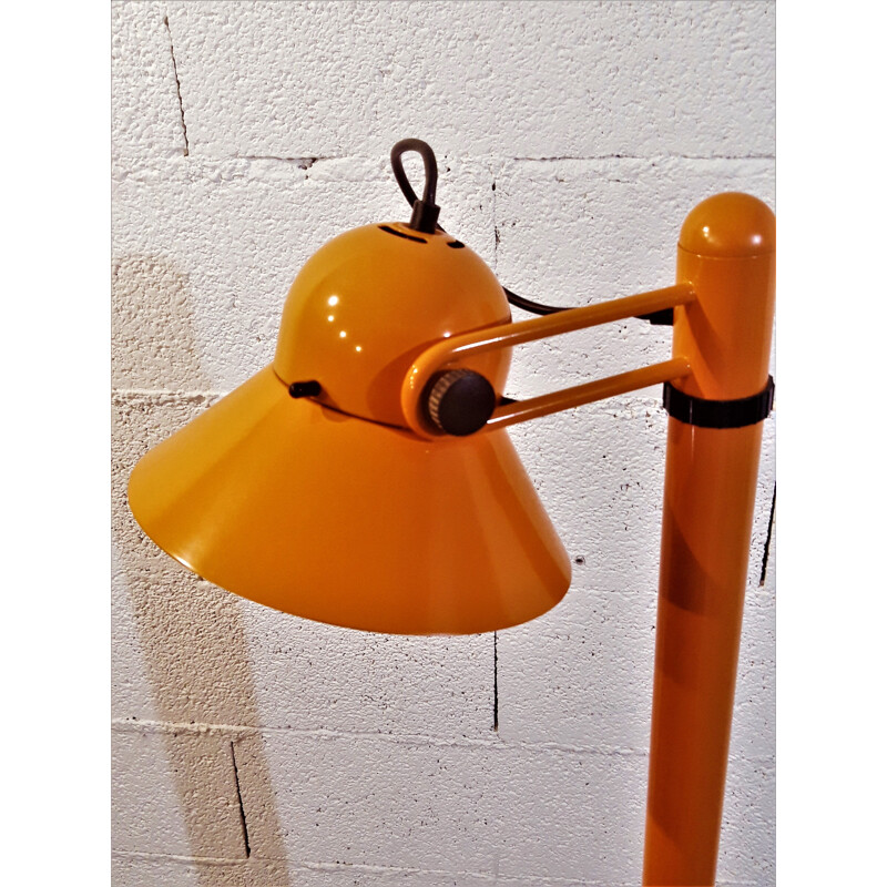 Vintage Italian orange lacquered metal floor lamp by Stilnovo 1970