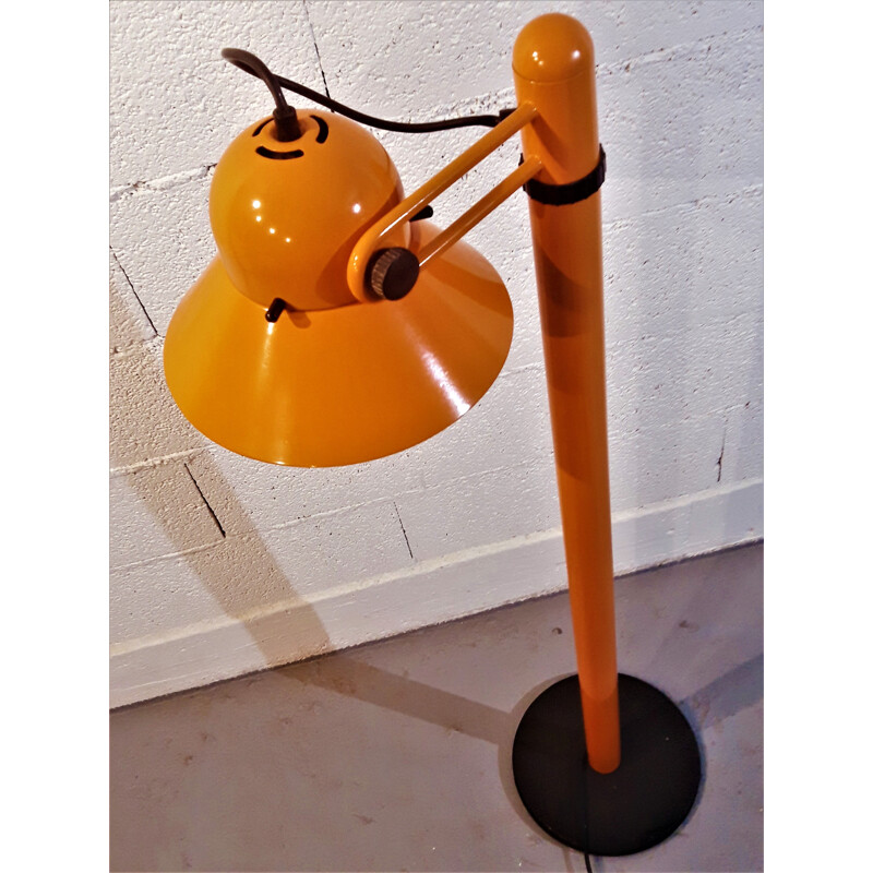 Vintage Italian orange lacquered metal floor lamp by Stilnovo 1970