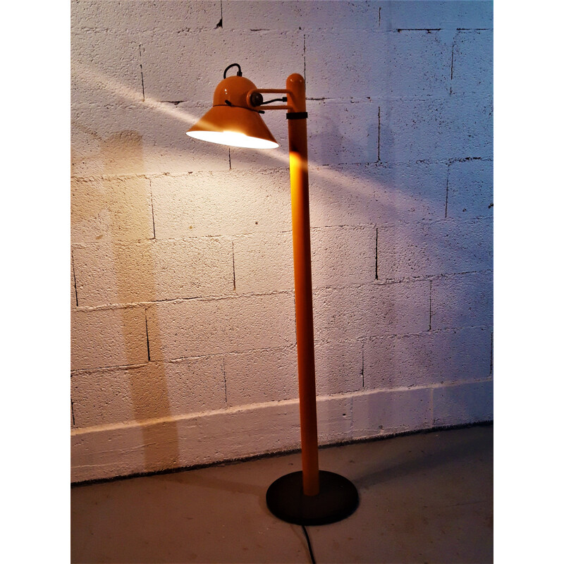 Vintage Italian orange lacquered metal floor lamp by Stilnovo 1970