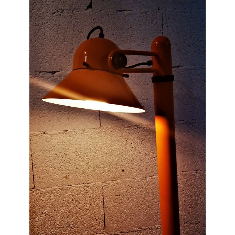 Vintage Italian orange lacquered metal floor lamp by Stilnovo 1970