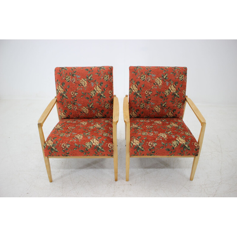 Vintage pair of lounge chairs with floral pattern, Czechoslovakia, 1970s